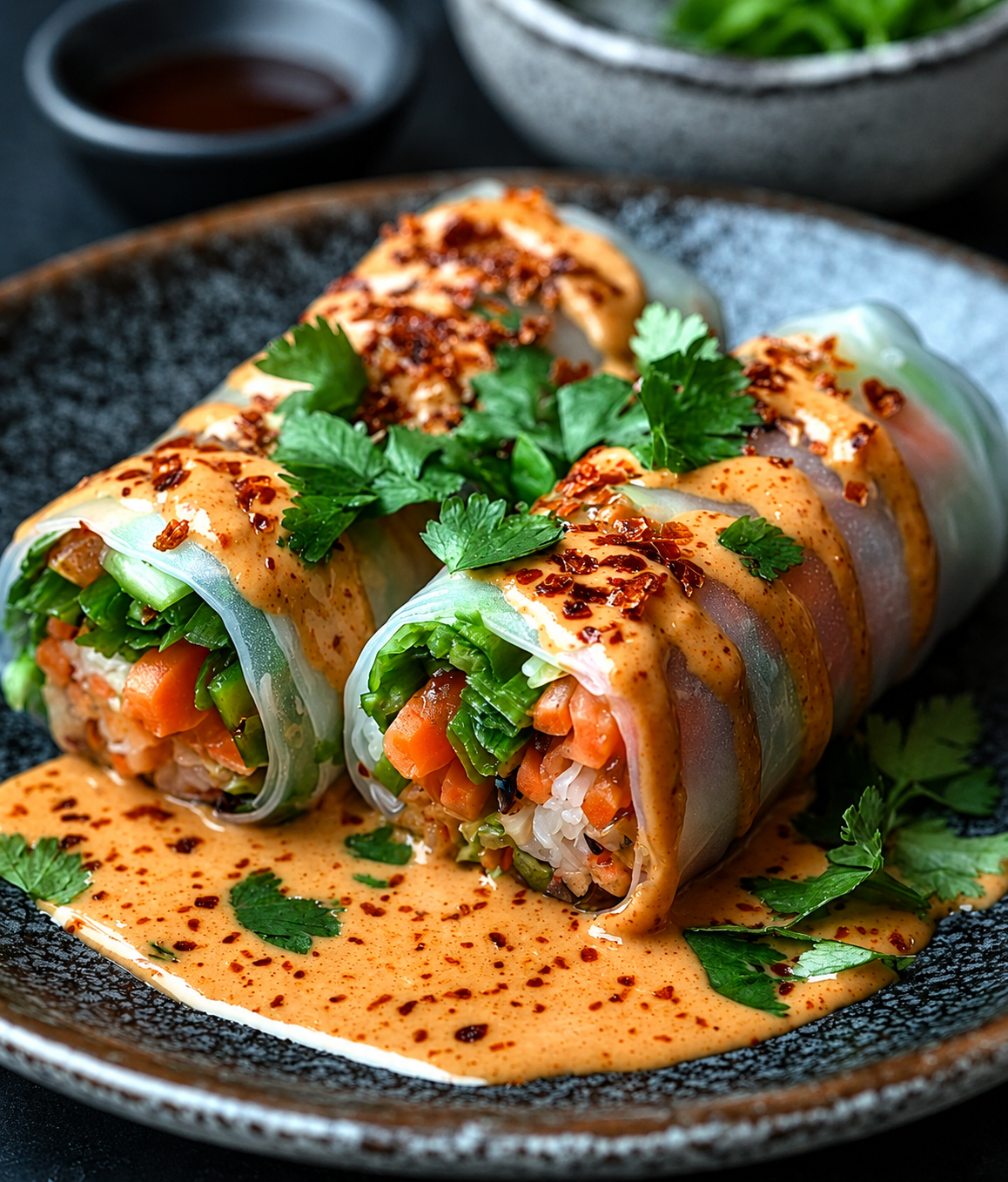 Grilled Rolls, vermicelli rolls wrapped with fresh herbs and your choice of grilled protein