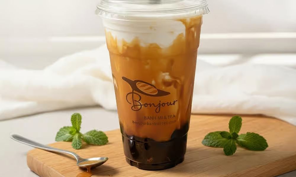 Dirty Brown Sugar Boba with caramel brown sugar streaks, fresh milk, and chewy boba pearls.