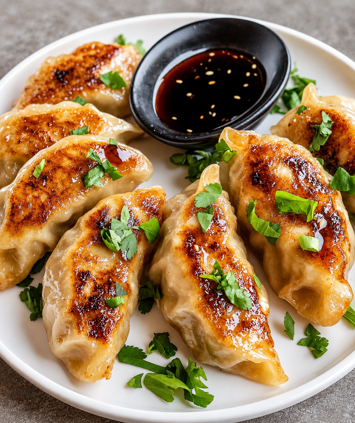 Pan Fried Dumplings, pan-fried dumplings filled with juicy pork and scallions.